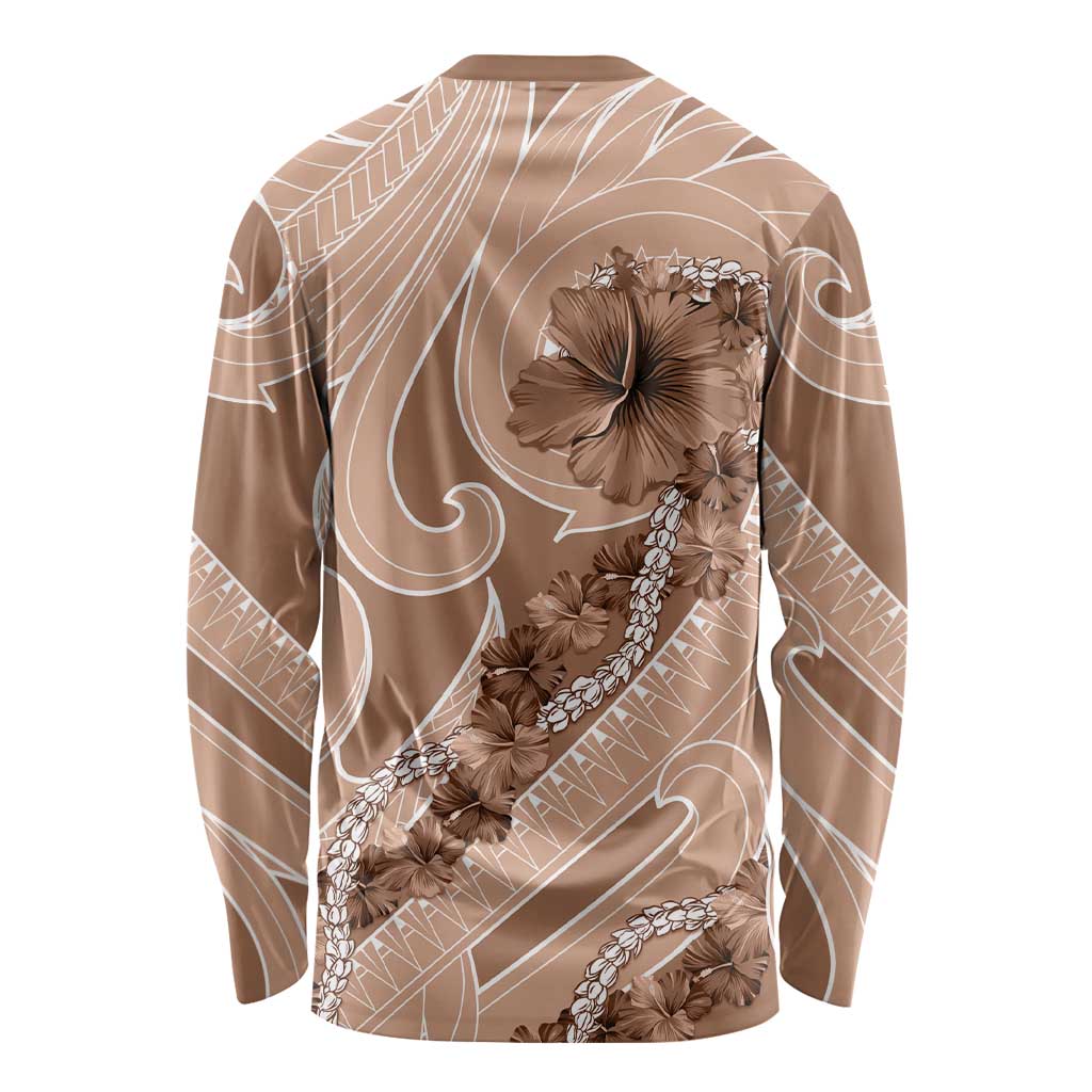 Hawaii Brown Hibiscus Pikake Lei Long Sleeve Shirt - Polynesian Pride