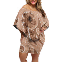 Hawaii Brown Hibiscus Pikake Lei Off Shoulder Short Dress - Polynesian Pride