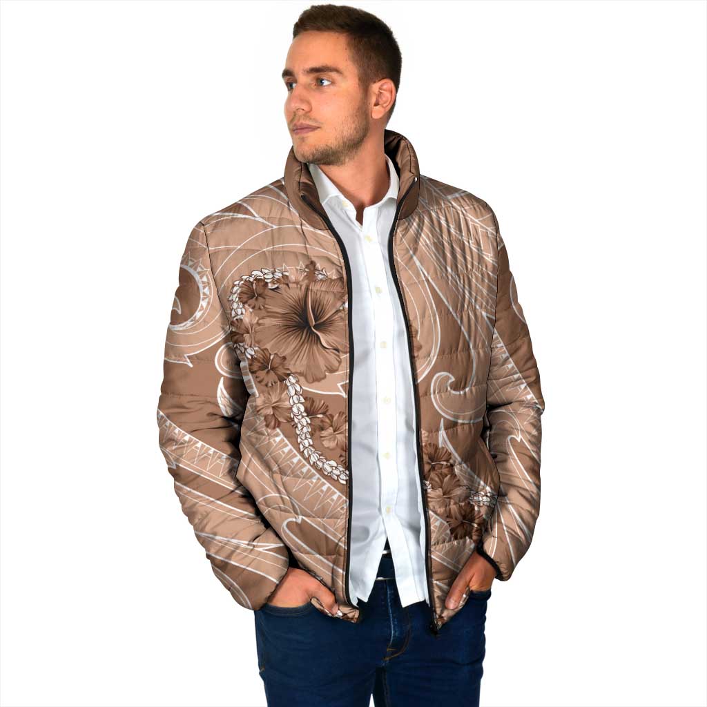 Hawaii Brown Hibiscus Pikake Lei Padded Jacket - Polynesian Pride