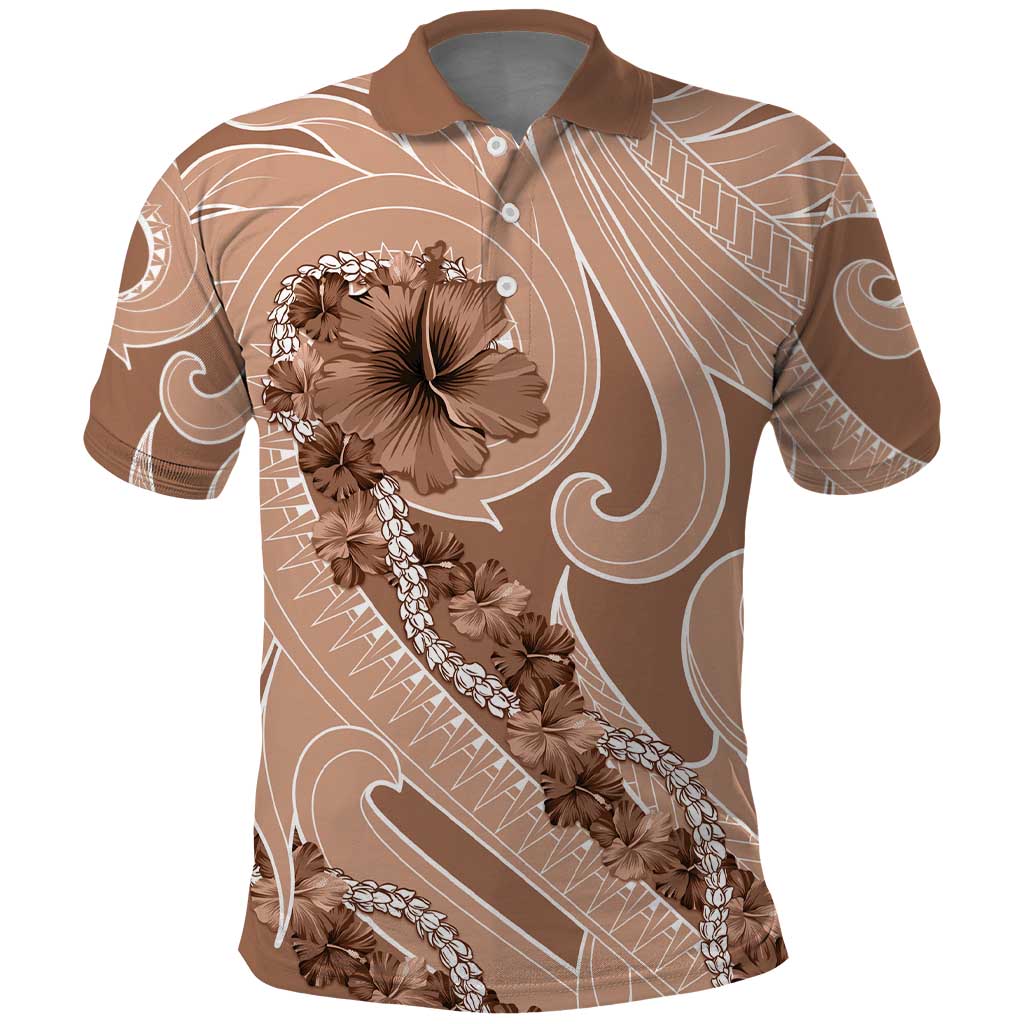 Hawaii Brown Hibiscus Pikake Lei Polo Shirt - Polynesian Pride