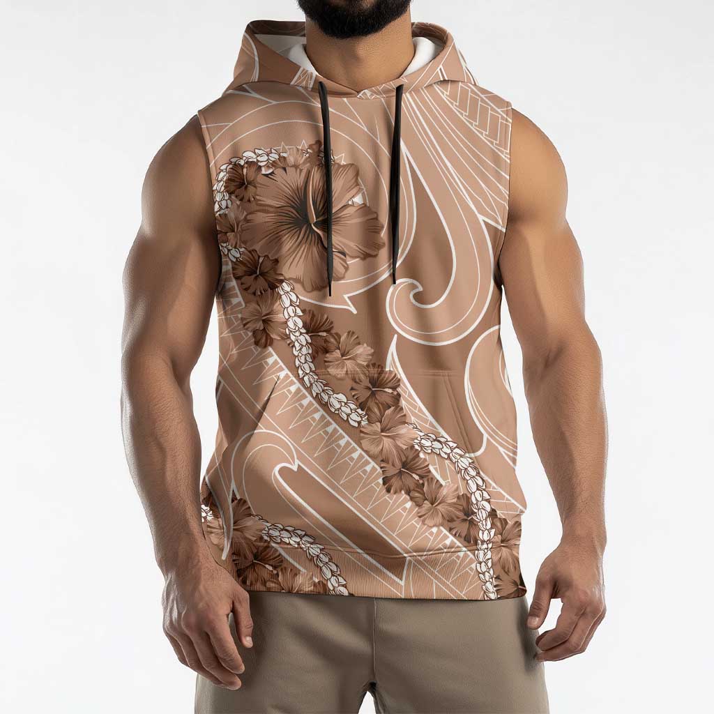 Hawaii Brown Hibiscus Pikake Lei Sleeveless Hoodie - Polynesian Pride