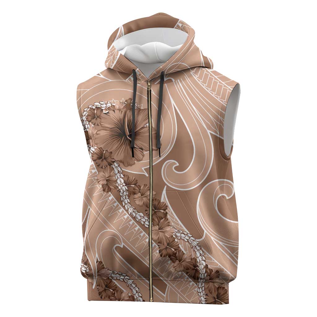 Hawaii Brown Hibiscus Pikake Lei Sleeveless Zip Hoodie - Polynesian Pride