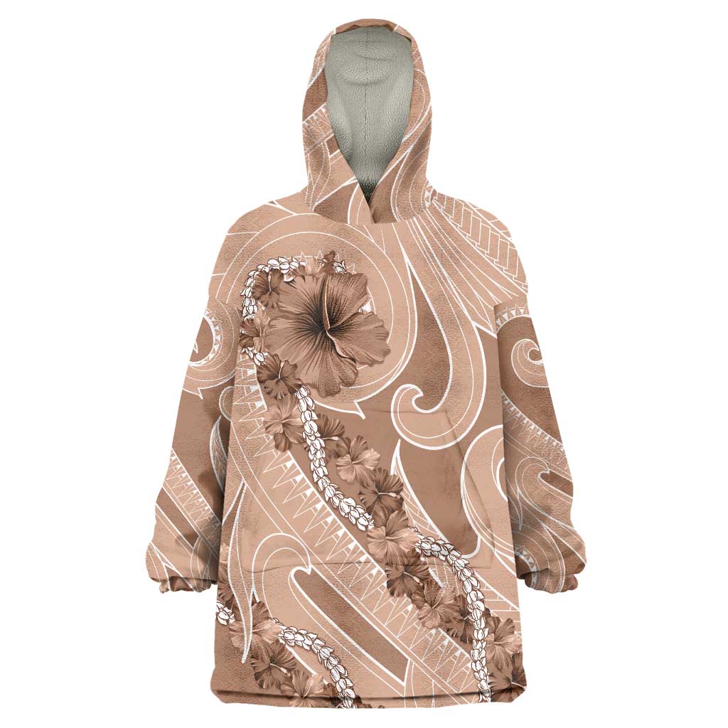 Hawaii Brown Hibiscus Pikake Lei Wearable Blanket Hoodie LT05 One Size Brown - Polynesian Pride