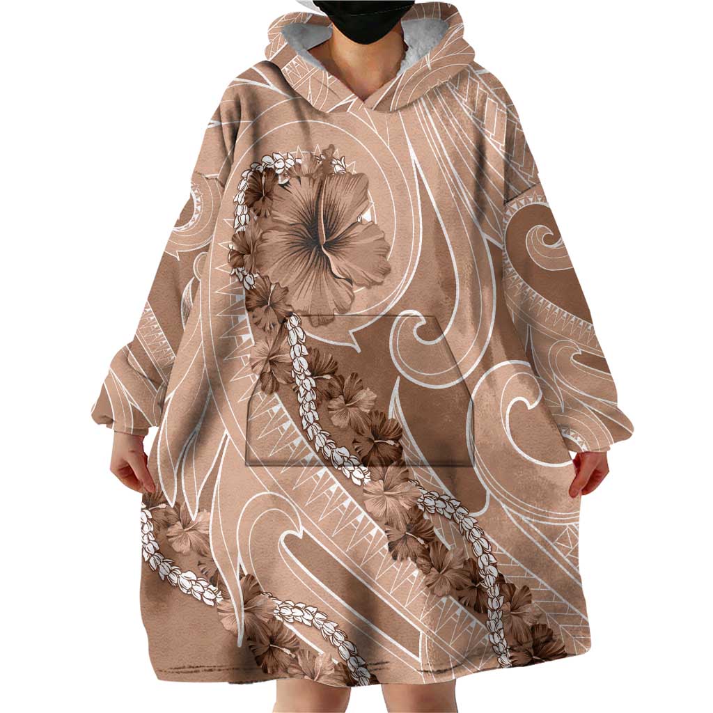 Hawaii Brown Hibiscus Pikake Lei Wearable Blanket Hoodie LT05 - Polynesian Pride