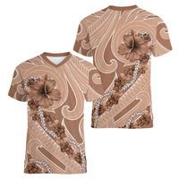 Hawaii Brown Hibiscus Pikake Lei Women V-Neck T-Shirt LT05 - Polynesian Pride