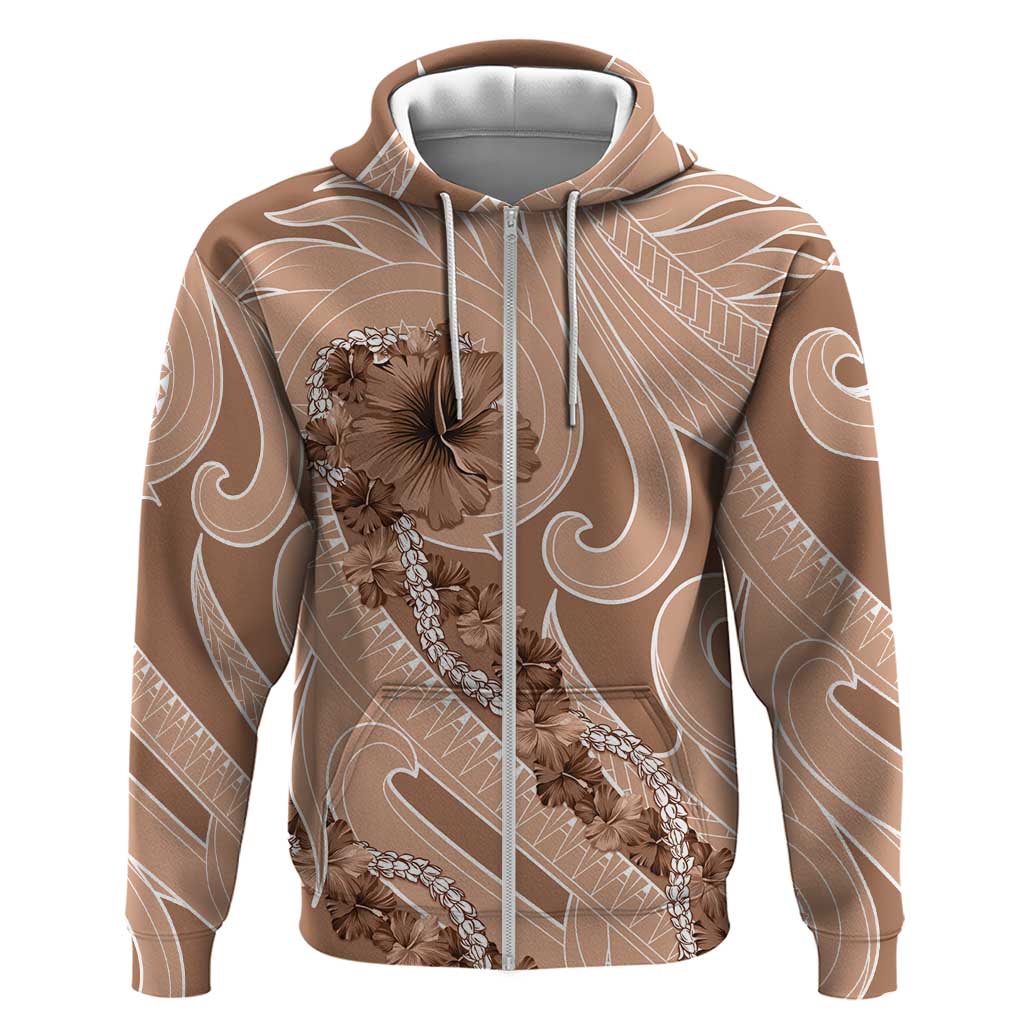 Hawaii Brown Hibiscus Pikake Lei Zip Hoodie - Polynesian Pride
