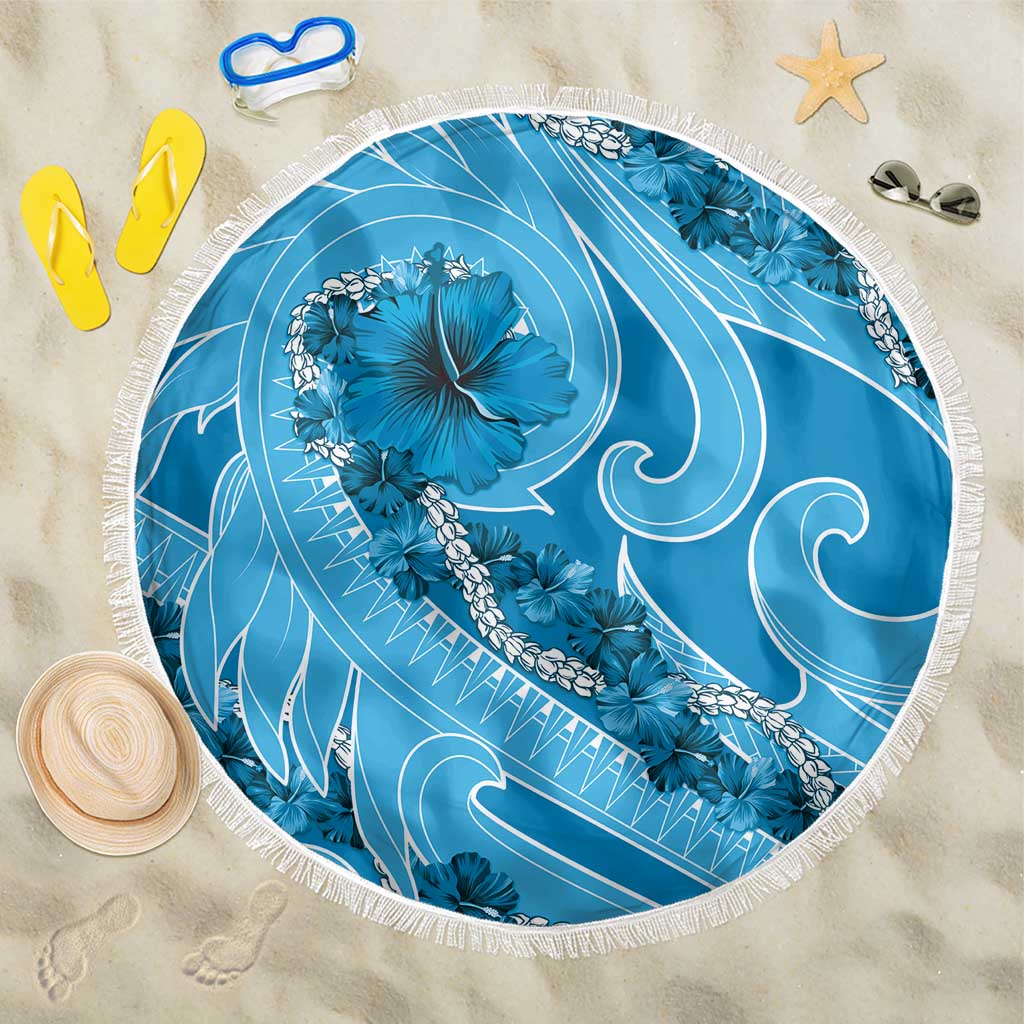 Hawaii Blue Hibiscus Pikake Lei Beach Blanket LT05 One Size 150cm Blue - Polynesian Pride