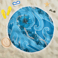 Hawaii Blue Hibiscus Pikake Lei Beach Blanket LT05 One Size 150cm Blue - Polynesian Pride