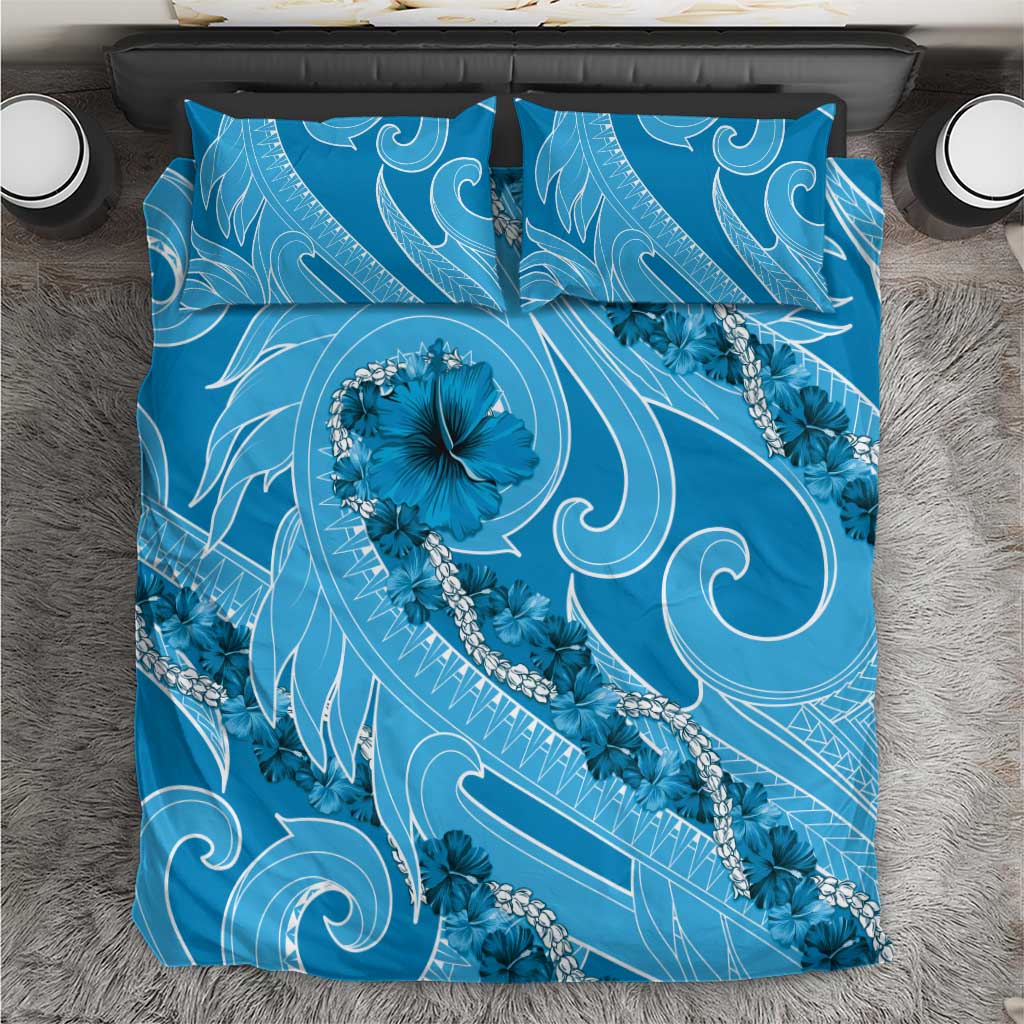 Hawaii Blue Hibiscus Pikake Lei Bedding Set - Polynesian Pride