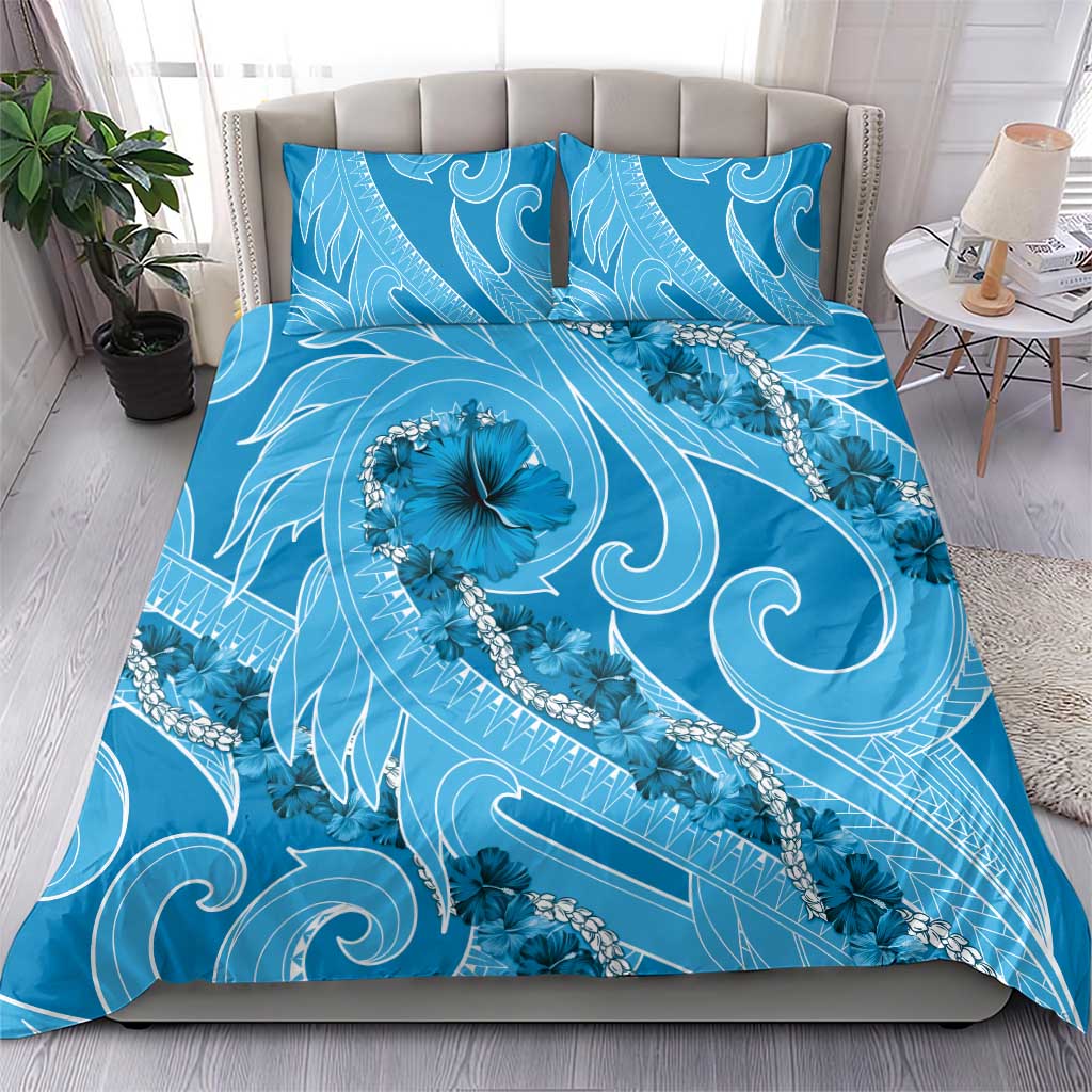 Hawaii Blue Hibiscus Pikake Lei Bedding Set - Polynesian Pride