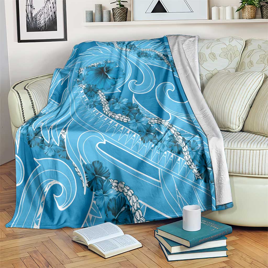 Hawaii Blue Hibiscus Pikake Lei Blanket - Polynesian Pride
