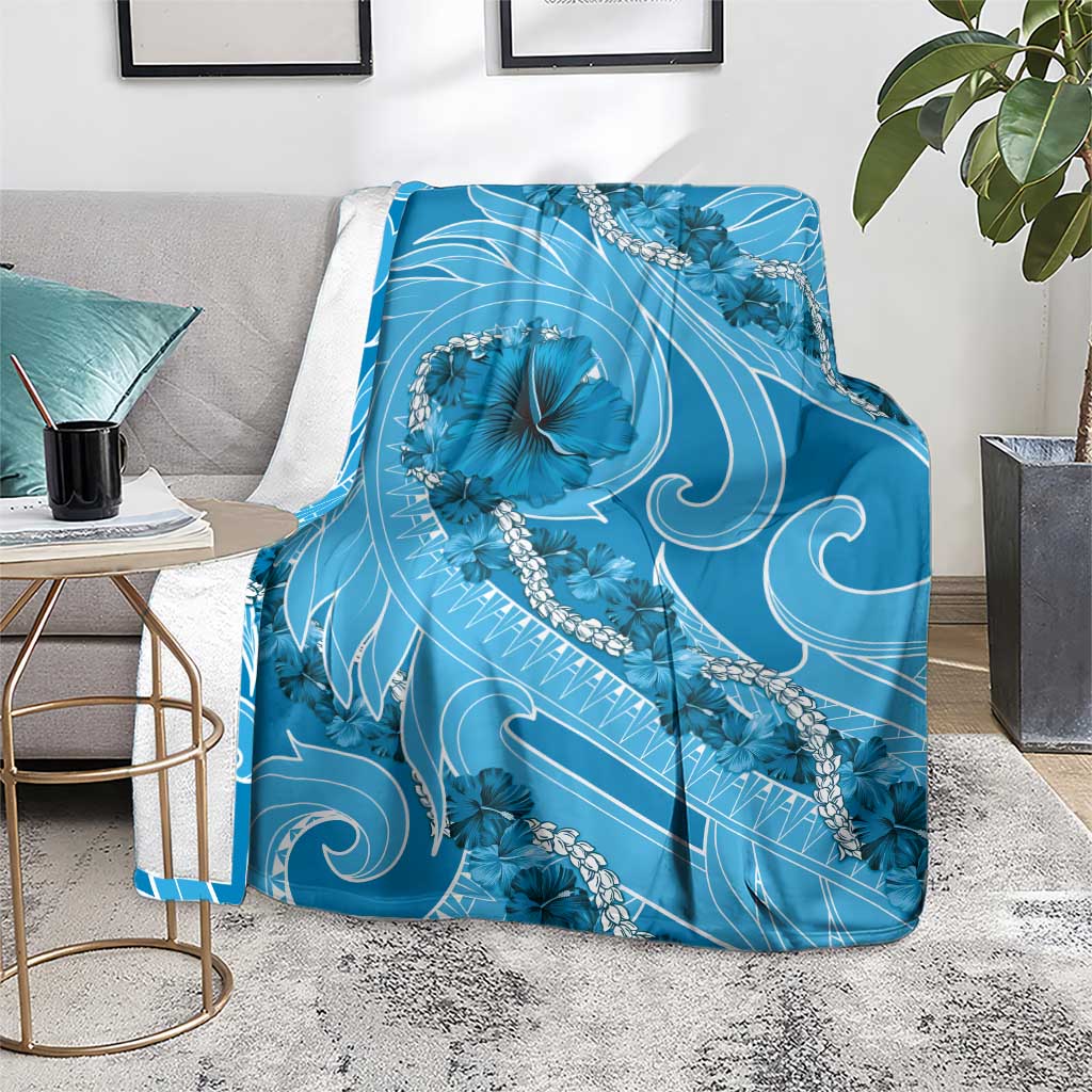 Hawaii Blue Hibiscus Pikake Lei Blanket - Polynesian Pride