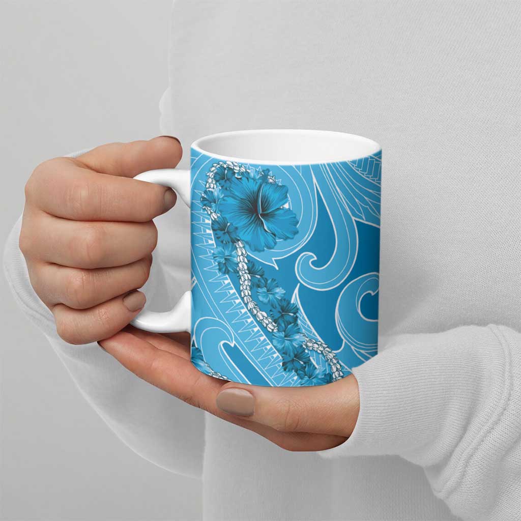 Hawaii Blue Hibiscus Pikake Lei Ceramic Mug - Polynesian Pride