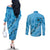 Hawaii Blue Hibiscus Pikake Lei Couples Matching Off The Shoulder Long Sleeve Dress and Long Sleeve Button Shirt - Polynesian Pride