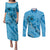 Hawaii Blue Hibiscus Pikake Lei Couples Matching Puletasi and Long Sleeve Button Shirt - Polynesian Pride