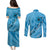 Hawaii Blue Hibiscus Pikake Lei Couples Matching Puletasi and Long Sleeve Button Shirt - Polynesian Pride