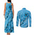 Hawaii Blue Hibiscus Pikake Lei Couples Matching Tank Maxi Dress and Long Sleeve Button Shirt - Polynesian Pride