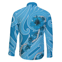 Hawaii Blue Hibiscus Pikake Lei Family Matching Long Sleeve Bodycon Dress and Hawaiian Shirt - Polynesian Pride