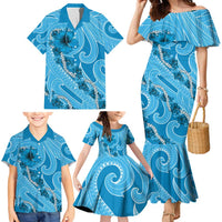 Hawaii Blue Hibiscus Pikake Lei Family Matching Mermaid Dress and Hawaiian Shirt - Polynesian Pride