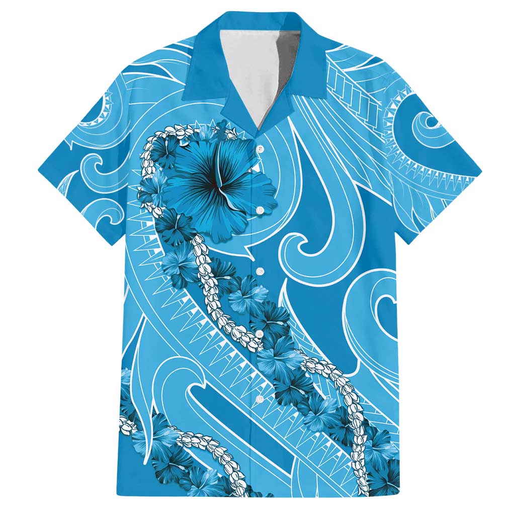 Hawaii Blue Hibiscus Pikake Lei Family Matching Off Shoulder Maxi Dress and Hawaiian Shirt - Polynesian Pride