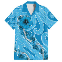 Hawaii Blue Hibiscus Pikake Lei Family Matching Off Shoulder Short Dress and Hawaiian Shirt - Polynesian Pride