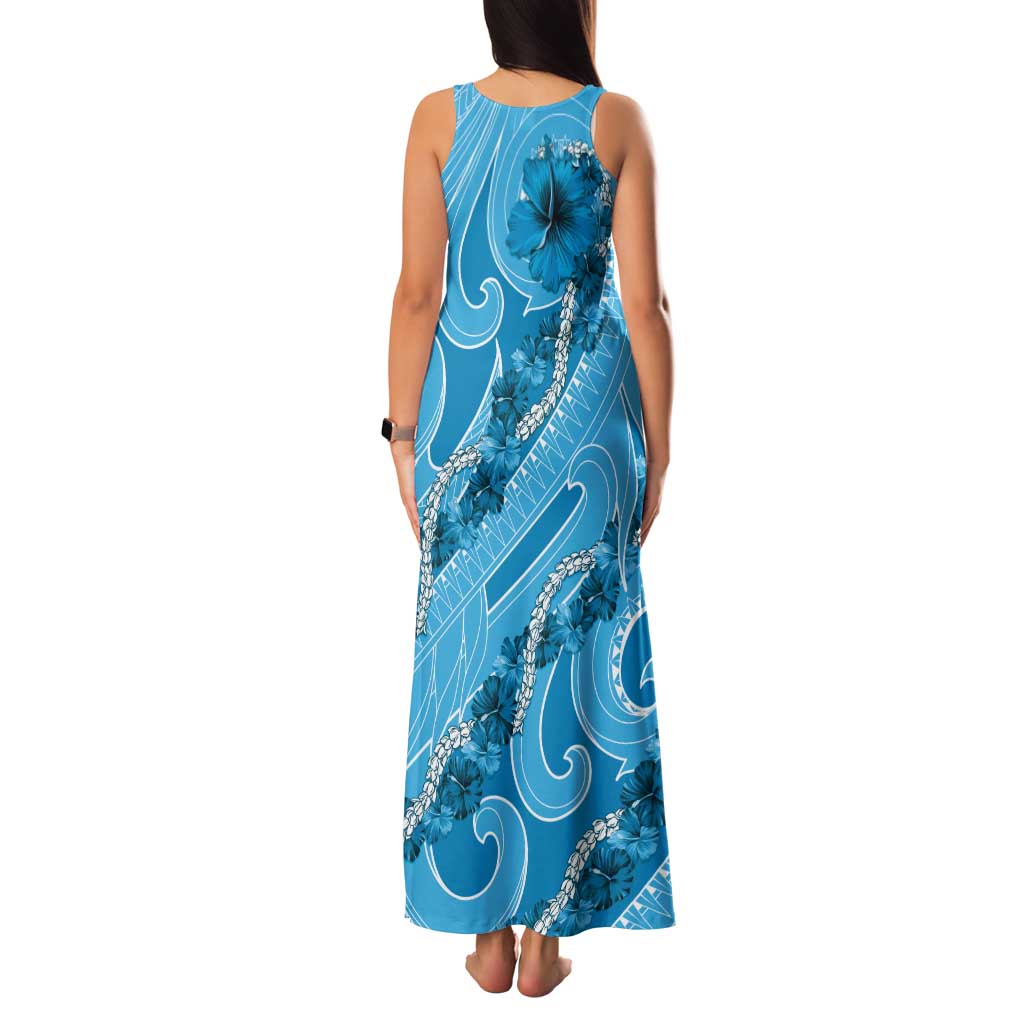Hawaii Blue Hibiscus Pikake Lei Family Matching Tank Maxi Dress and Hawaiian Shirt - Polynesian Pride