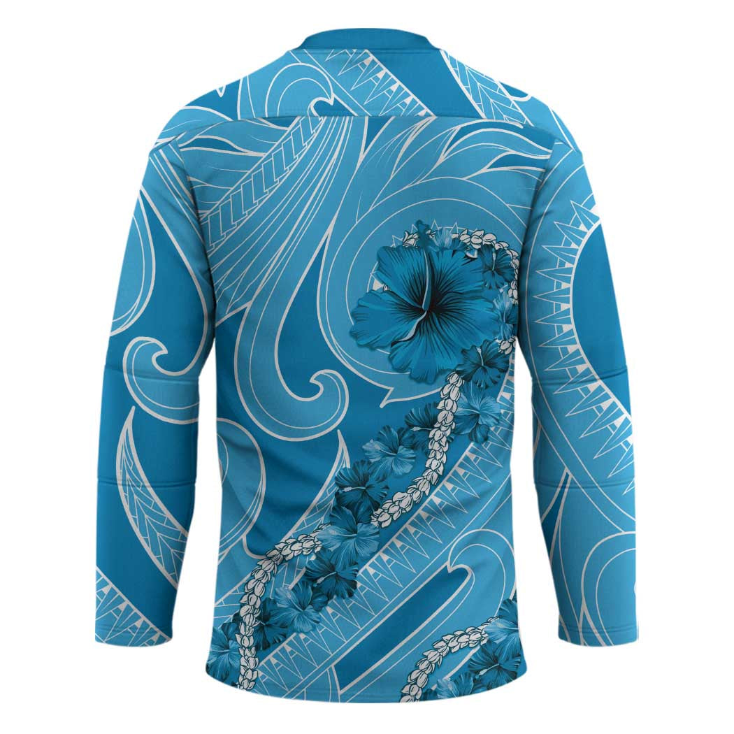 Hawaii Blue Hibiscus Pikake Lei Hockey Jersey - Polynesian Pride