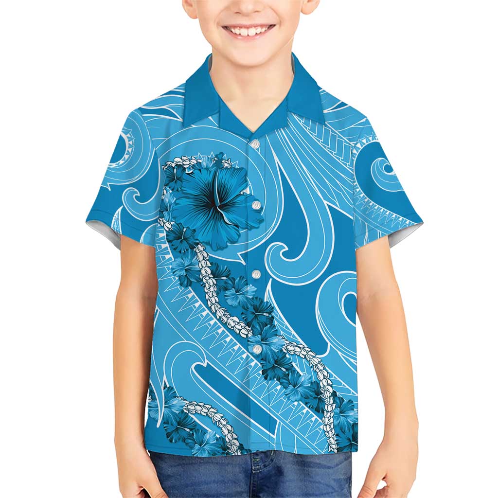Hawaii Blue Hibiscus Pikake Lei Kid Hawaiian Shirt LT05 Kid Blue - Polynesian Pride