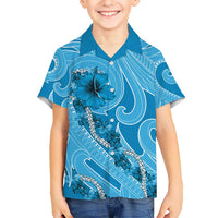 Hawaii Blue Hibiscus Pikake Lei Kid Hawaiian Shirt LT05 Kid Blue - Polynesian Pride