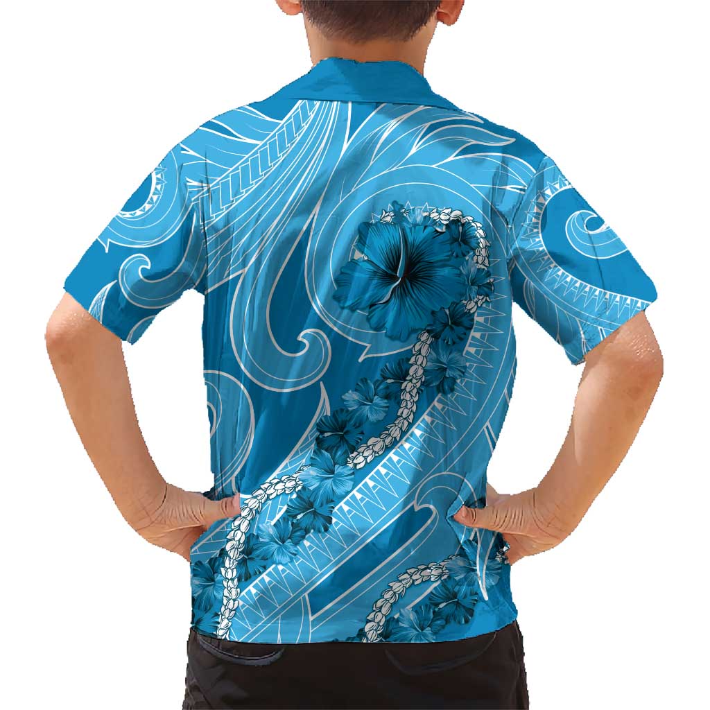 Hawaii Blue Hibiscus Pikake Lei Kid Hawaiian Shirt LT05 - Polynesian Pride