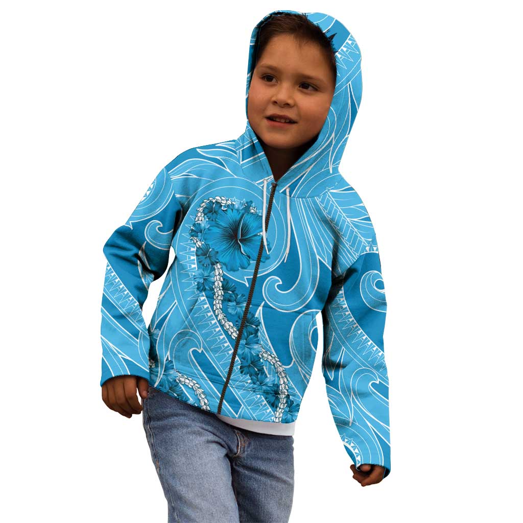 Hawaii Blue Hibiscus Pikake Lei Kid Hoodie - Polynesian Pride