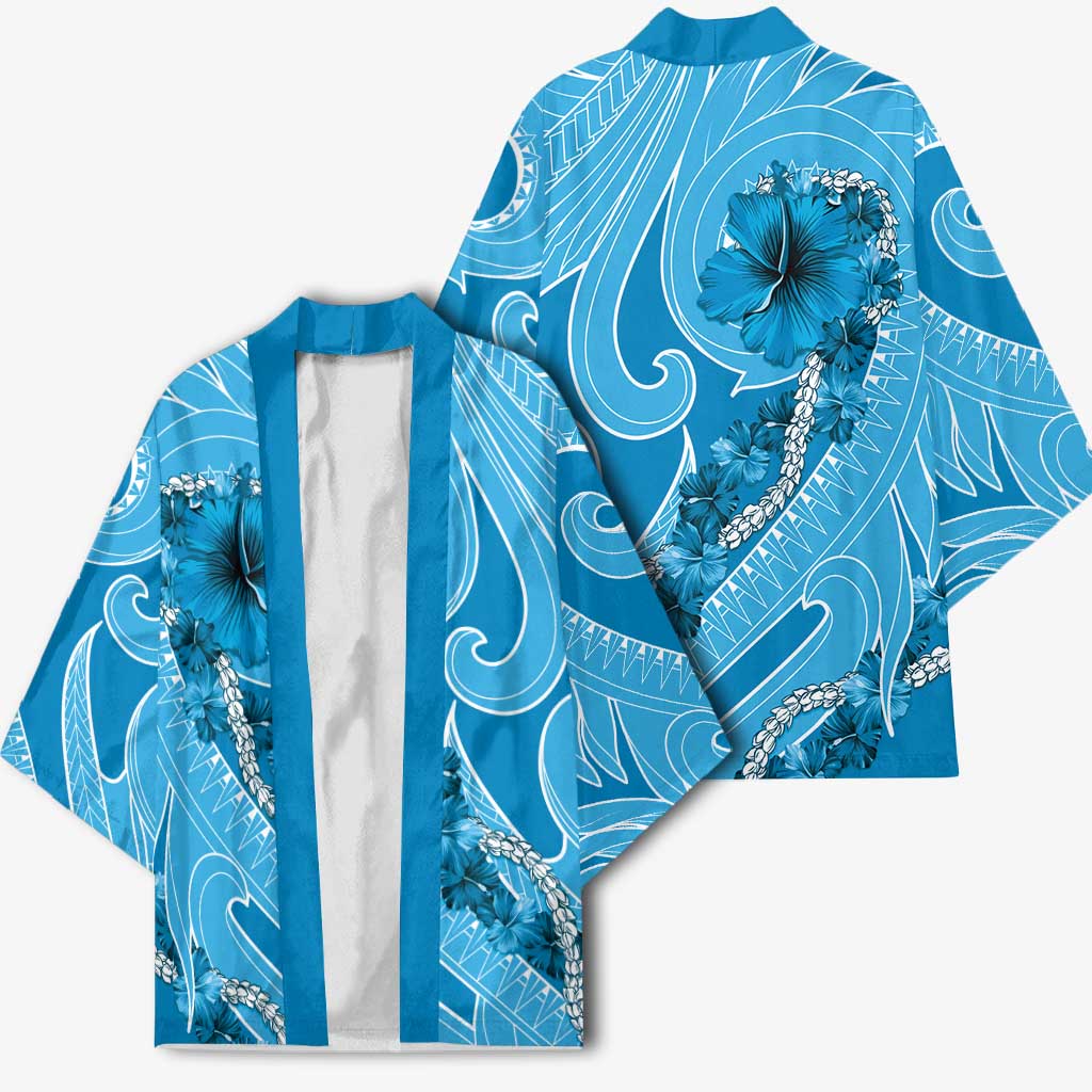 Hawaii Blue Hibiscus Pikake Lei Kimono - Polynesian Pride