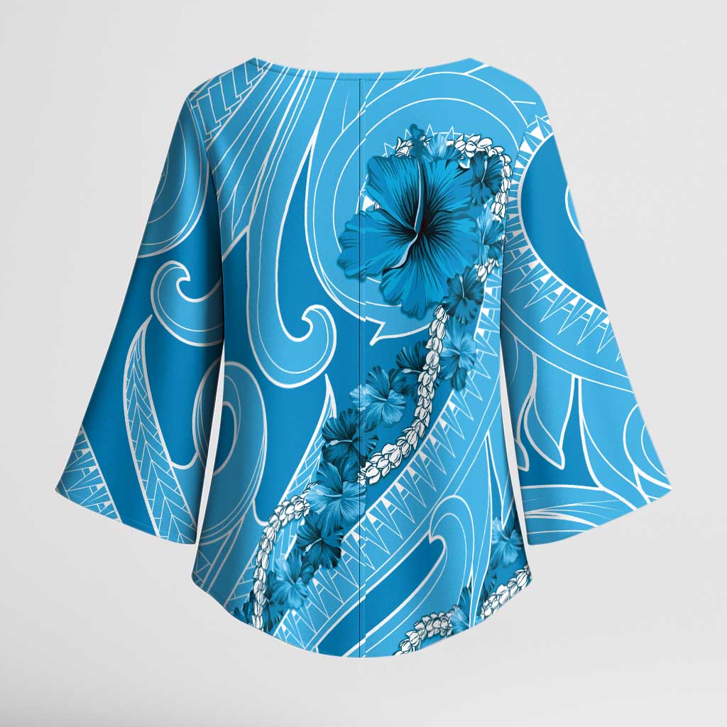 Hawaii Blue Hibiscus Pikake Lei Kimono Sleeve Blouse - Polynesian Pride