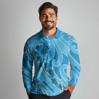 Hawaii Blue Hibiscus Pikake Lei Long Sleeve Polo Shirt - Polynesian Pride
