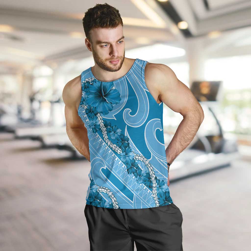 Hawaii Blue Hibiscus Pikake Lei Men Tank Top LT05 Blue - Polynesian Pride