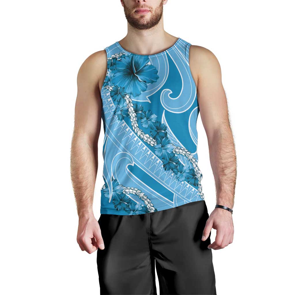 Hawaii Blue Hibiscus Pikake Lei Men Tank Top LT05 - Polynesian Pride