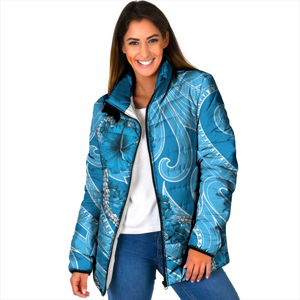 Hawaii Blue Hibiscus Pikake Lei Padded Jacket - Polynesian Pride
