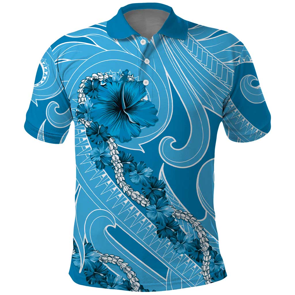 Hawaii Blue Hibiscus Pikake Lei Polo Shirt - Polynesian Pride