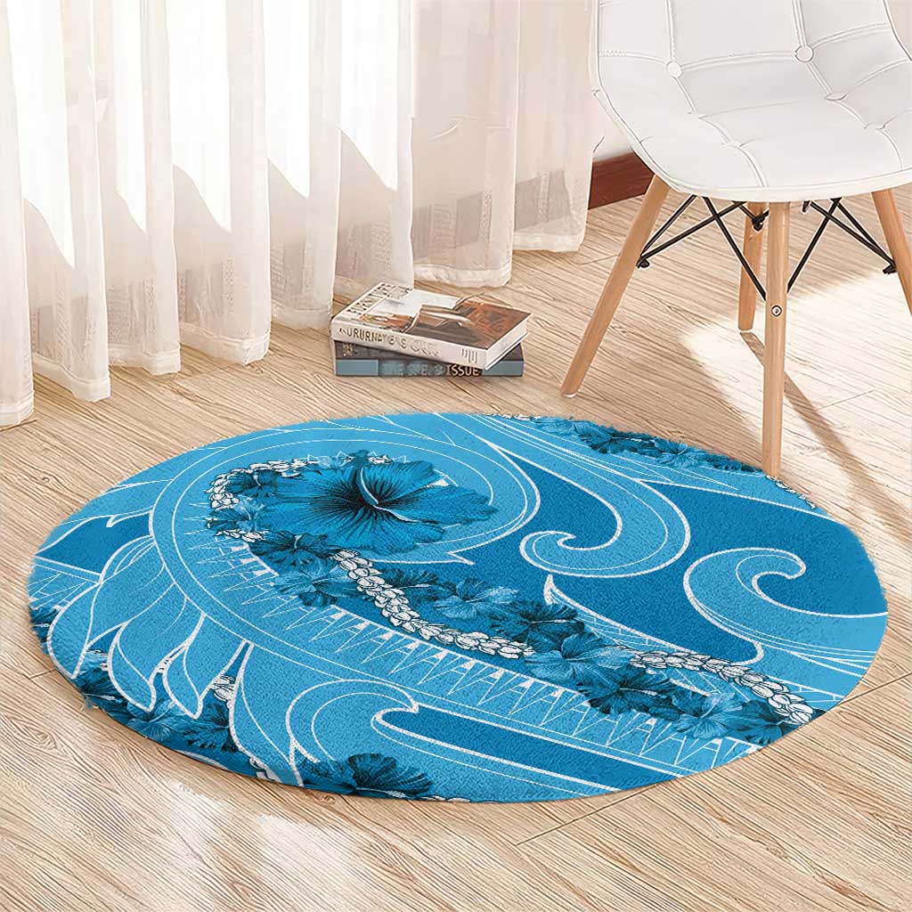 Hawaii Blue Hibiscus Pikake Lei Round Carpet - Polynesian Pride