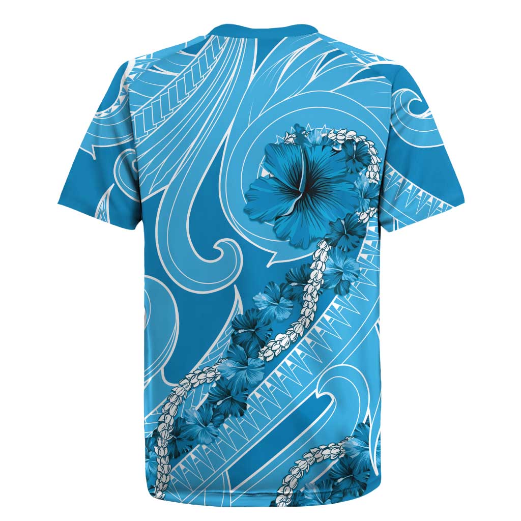 Hawaii Blue Hibiscus Pikake Lei Rugby Jersey - Polynesian Pride