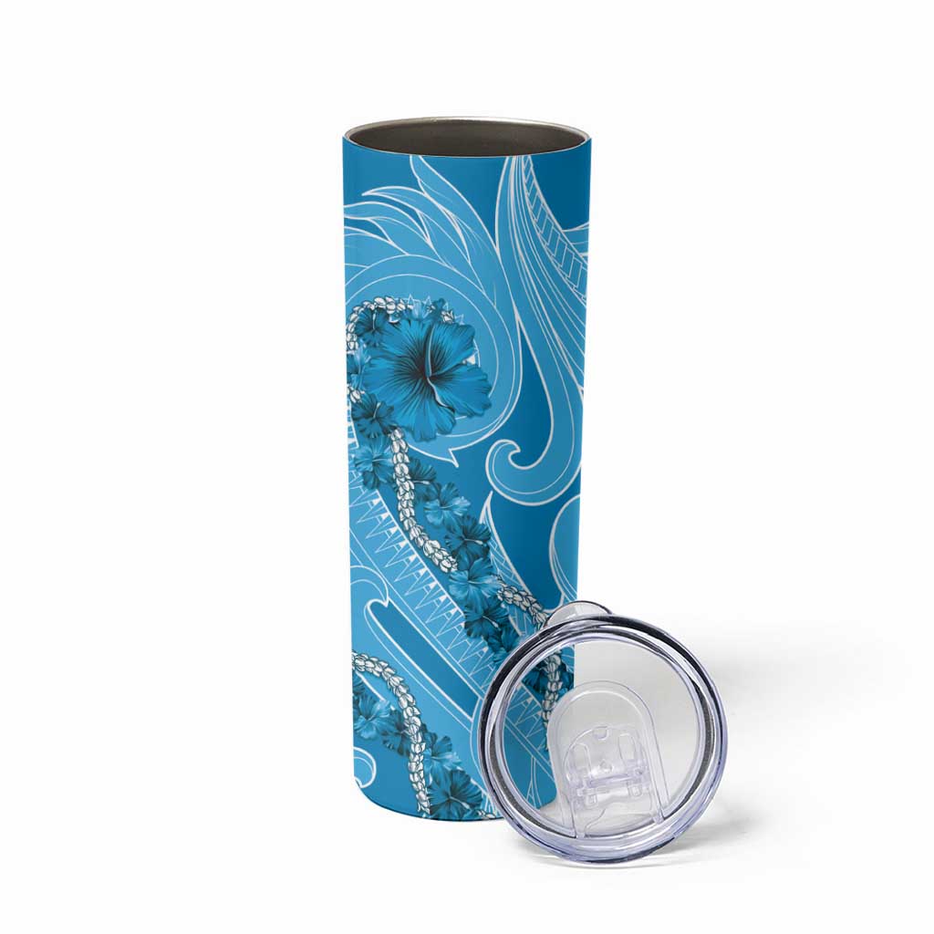 Hawaii Blue Hibiscus Pikake Lei Skinny Tumbler - Polynesian Pride