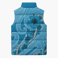 Hawaii Blue Hibiscus Pikake Lei Sleeveless Puffer Jacket - Polynesian Pride
