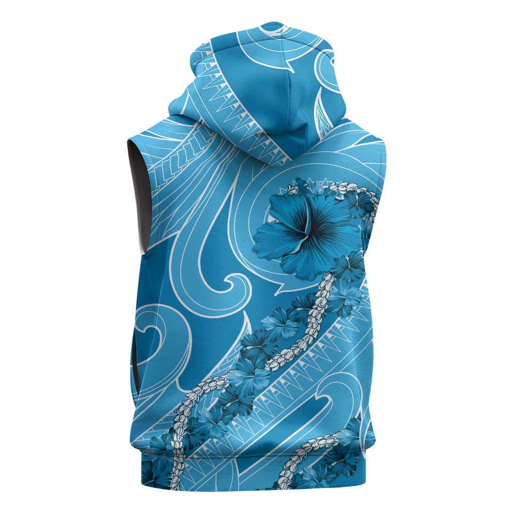 Hawaii Blue Hibiscus Pikake Lei Sleeveless Zip Hoodie - Polynesian Pride