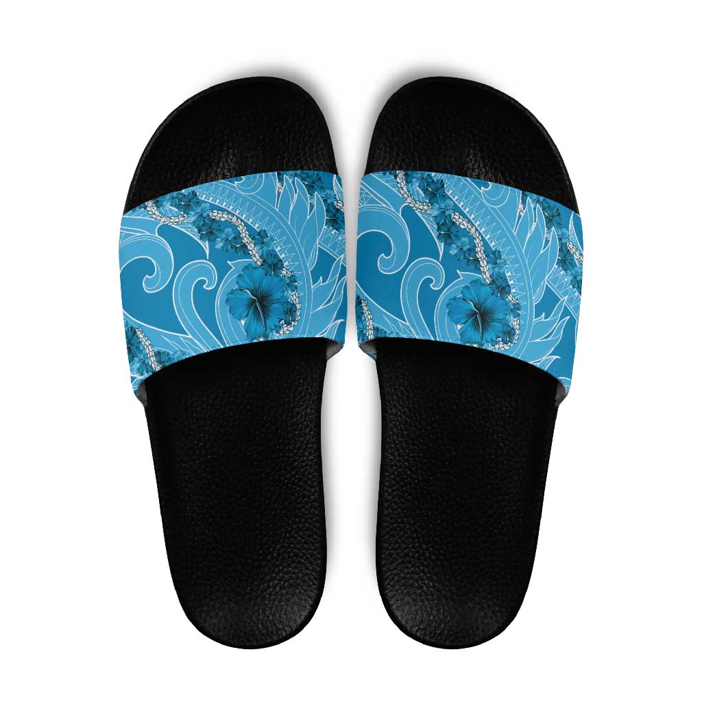 Hawaii Blue Hibiscus Pikake Lei Slide Sandals - Polynesian Pride
