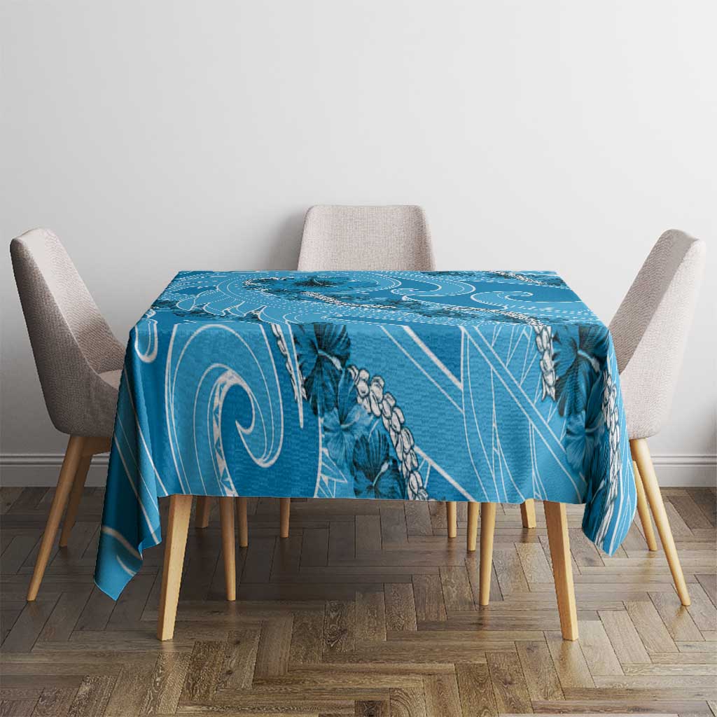 Hawaii Blue Hibiscus Pikake Lei Tablecloth - Polynesian Pride