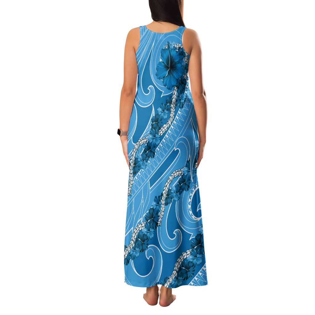 Hawaii Blue Hibiscus Pikake Lei Tank Maxi Dress - Polynesian Pride