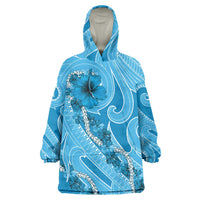 Hawaii Blue Hibiscus Pikake Lei Wearable Blanket Hoodie LT05 One Size Blue - Polynesian Pride