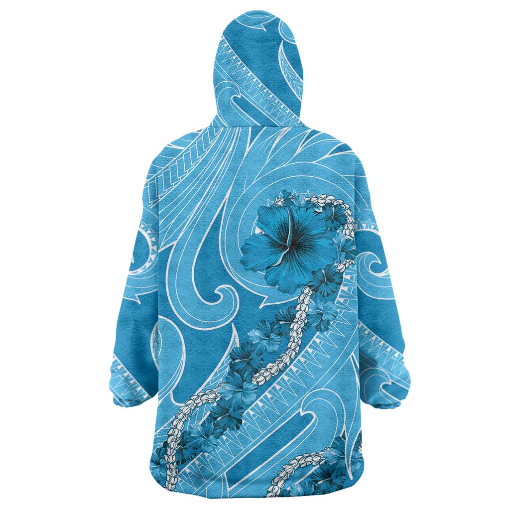 Hawaii Blue Hibiscus Pikake Lei Wearable Blanket Hoodie LT05 - Polynesian Pride