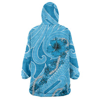 Hawaii Blue Hibiscus Pikake Lei Wearable Blanket Hoodie LT05 - Polynesian Pride
