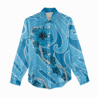 Hawaii Blue Hibiscus Pikake Lei Women Casual Shirt - Polynesian Pride
